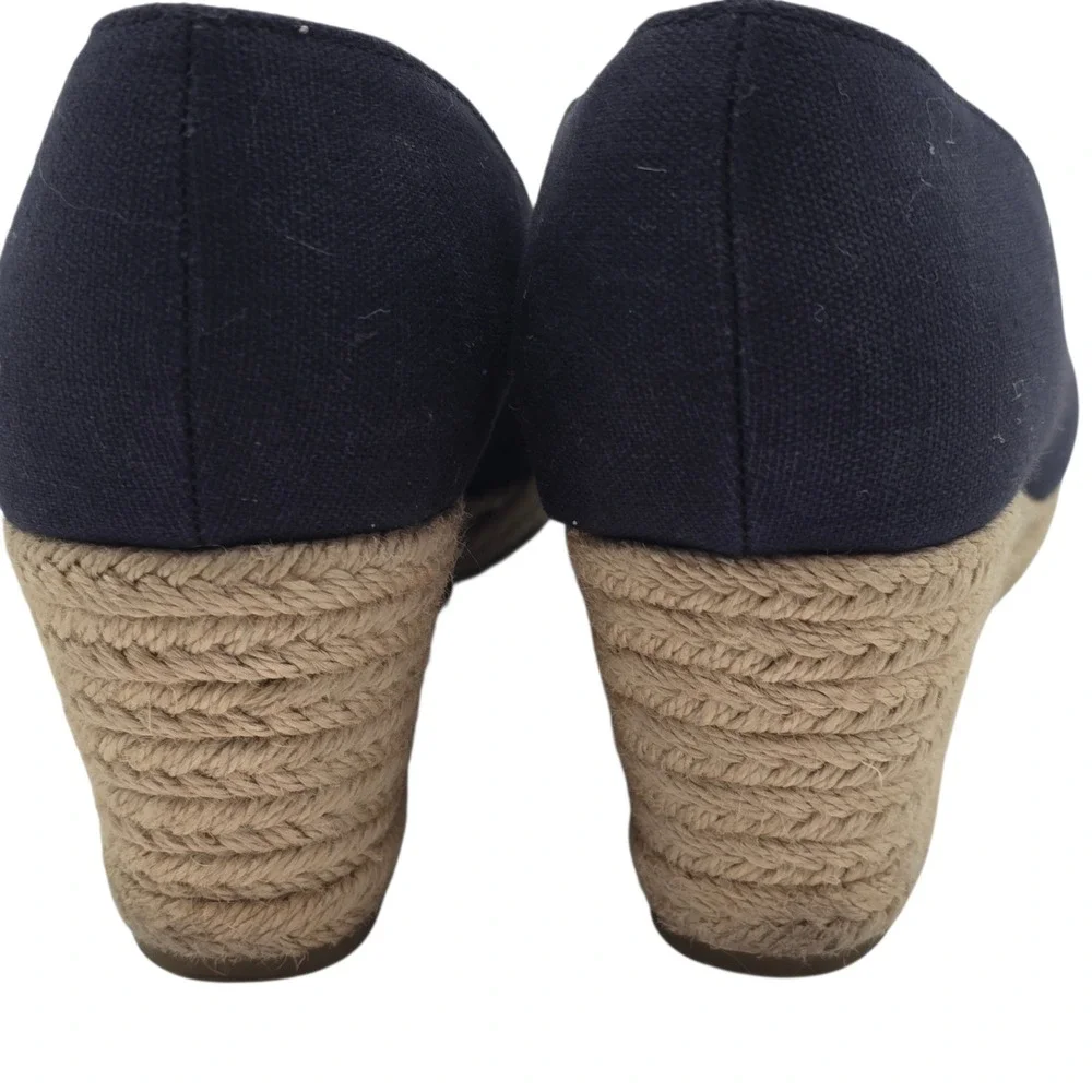 Bandolino Navy Peep Toe Espadrille Wedges Women's‎ 8.5M Canvas Rope Heel Summer